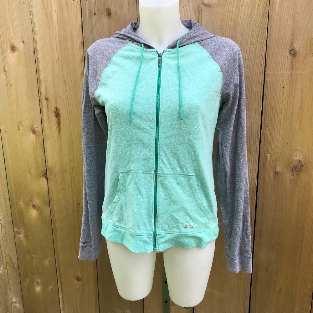 Under Armour light weight green/gray zip hoodie M